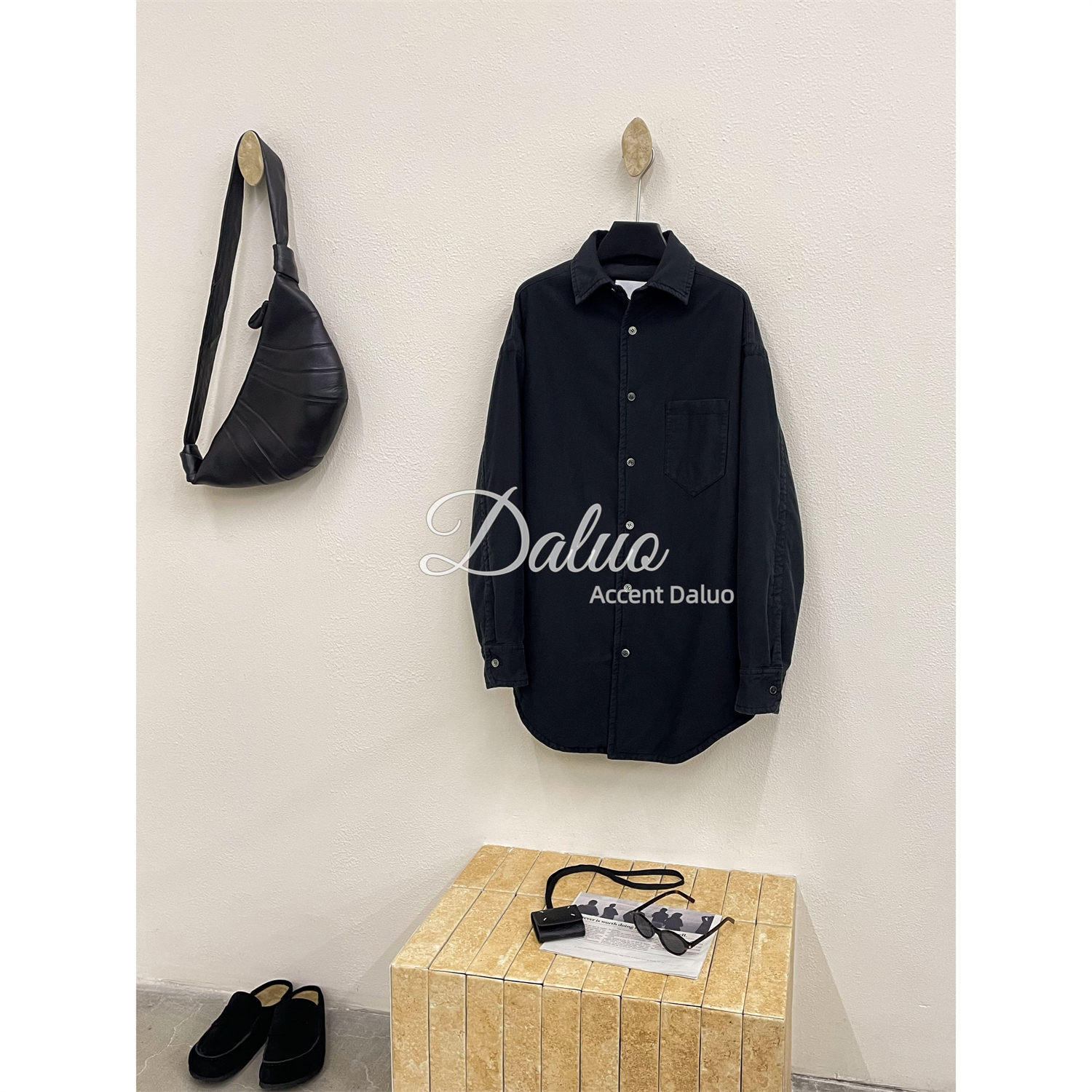 大罗Daluo25冬季新款 重磅梭织纯棉复古百搭翻领盖臀夹棉衬衫外套