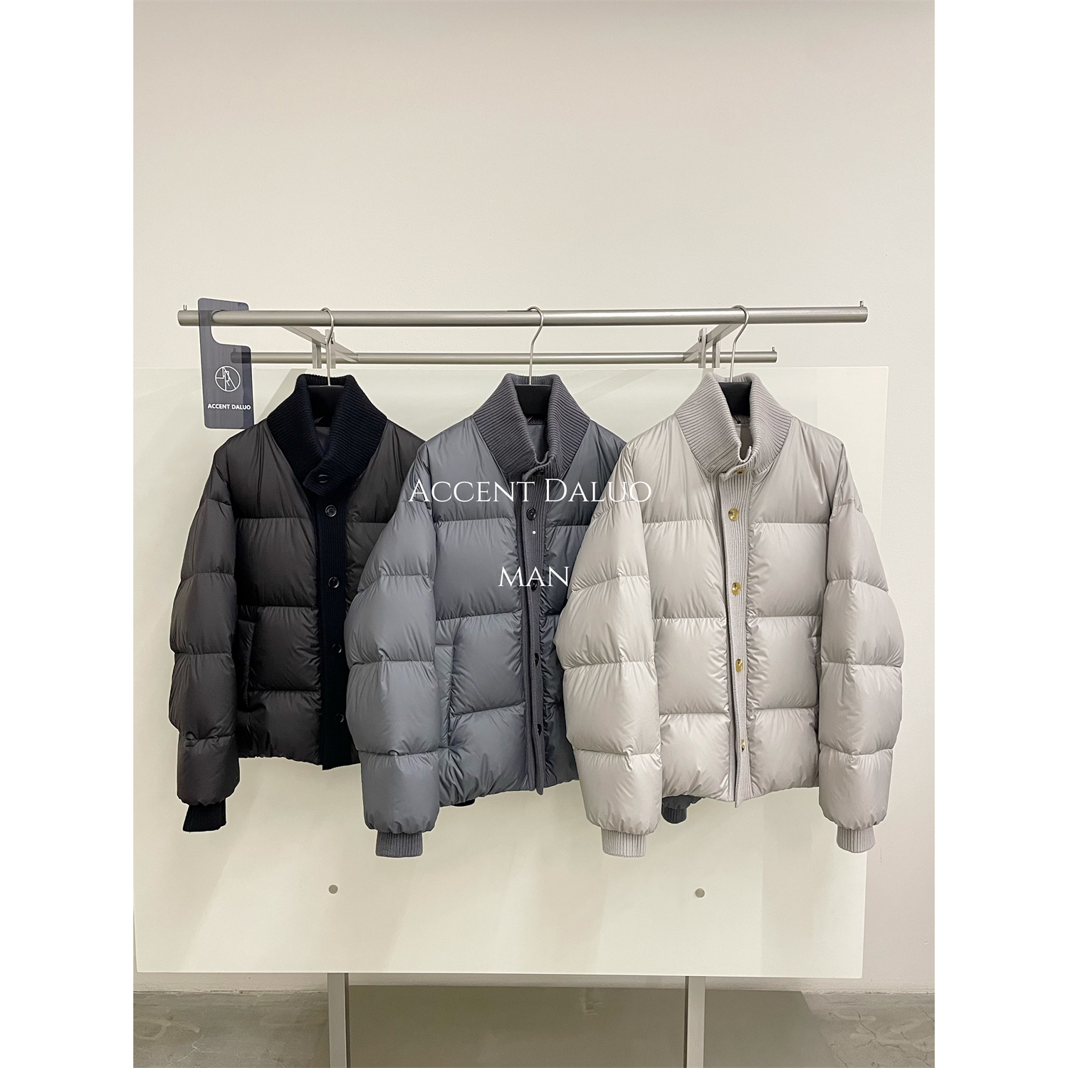 ACCENT DALUO无性别针织拼接轻便蓬松保暖廓形面包羽绒服夹克外套