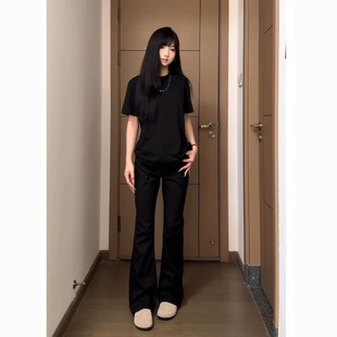 柳叶弯刀黑色牛仔裤男女夏季薄款显瘦裤子美式cleanfit微喇牛仔裤