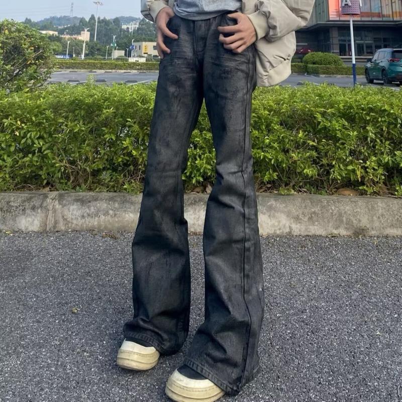 ro风格水洗闪粉破坏宽松微喇叭牛仔裤男款美式小众轻亚风拖地长裤 - 实物图