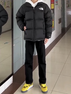 子 加绒加厚男女宽松直筒学生休闲阔腿裤 网红同款 黑色高街牛仔长裤