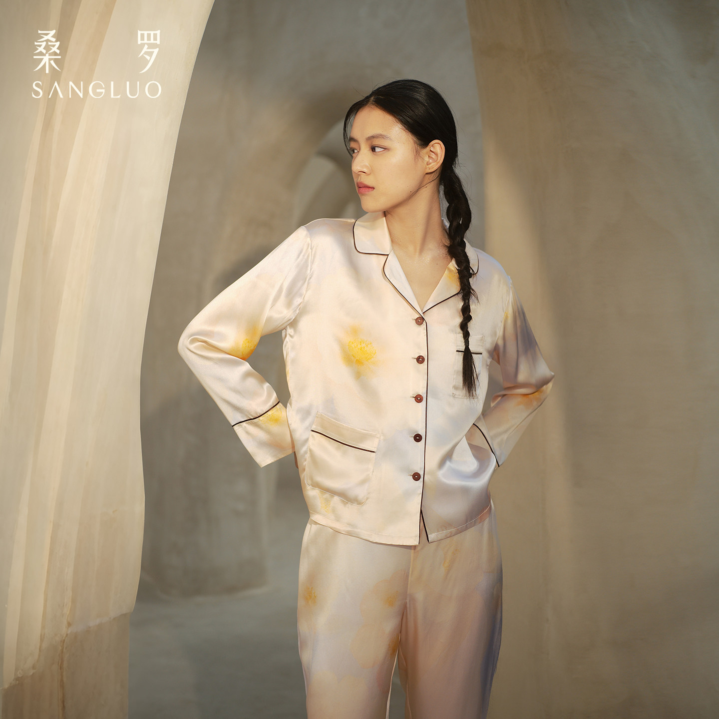 桑罗限定真丝睡衣套装100%桑蚕丝家居服女度假风外穿2026秋冬新款