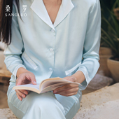100%桑蚕丝女长袖 可机洗 桑罗23姆米真丝睡衣套装 家居服可外穿