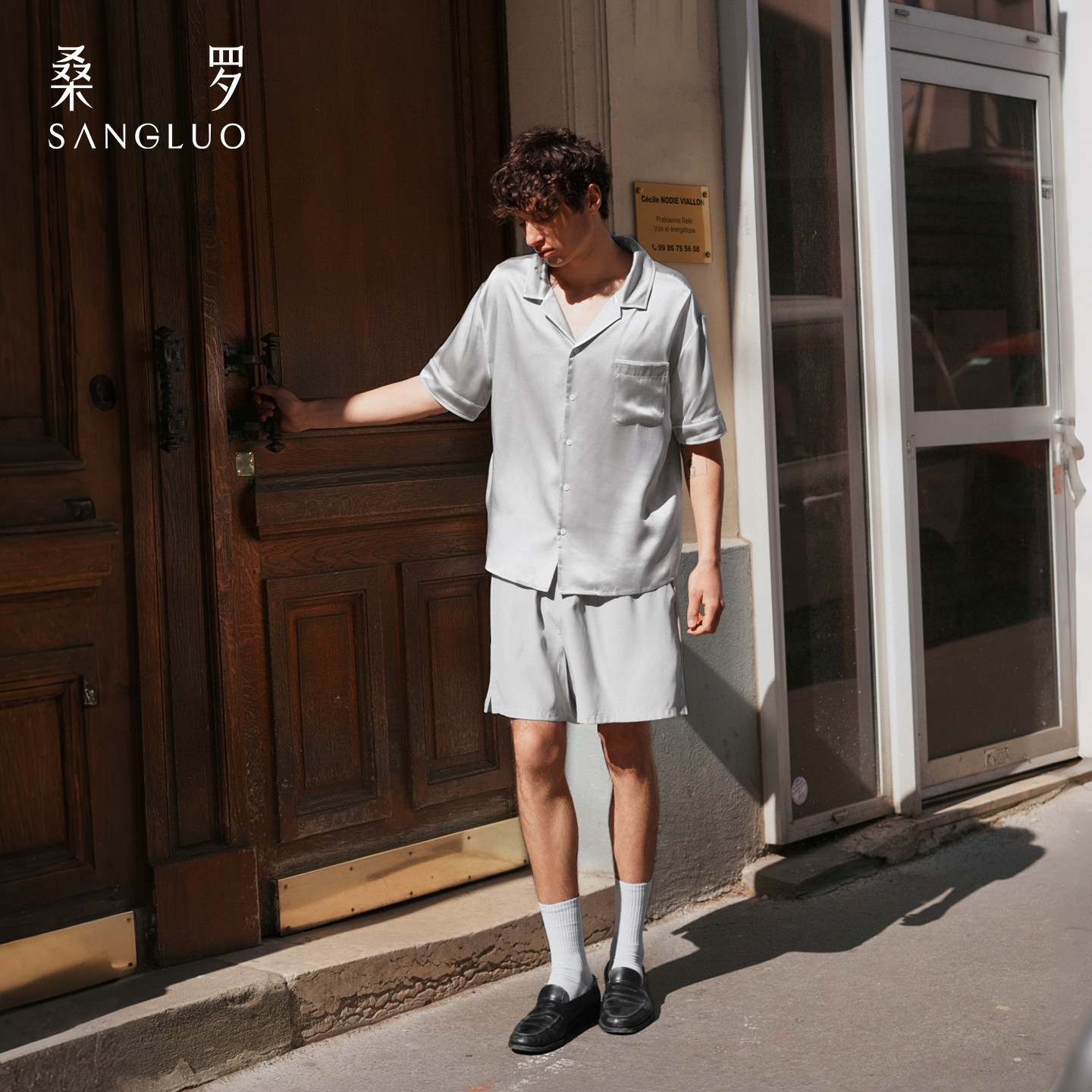 男士甄选』桑罗简约真丝睡衣套装100%桑蚕丝男士短袖家居服可外穿