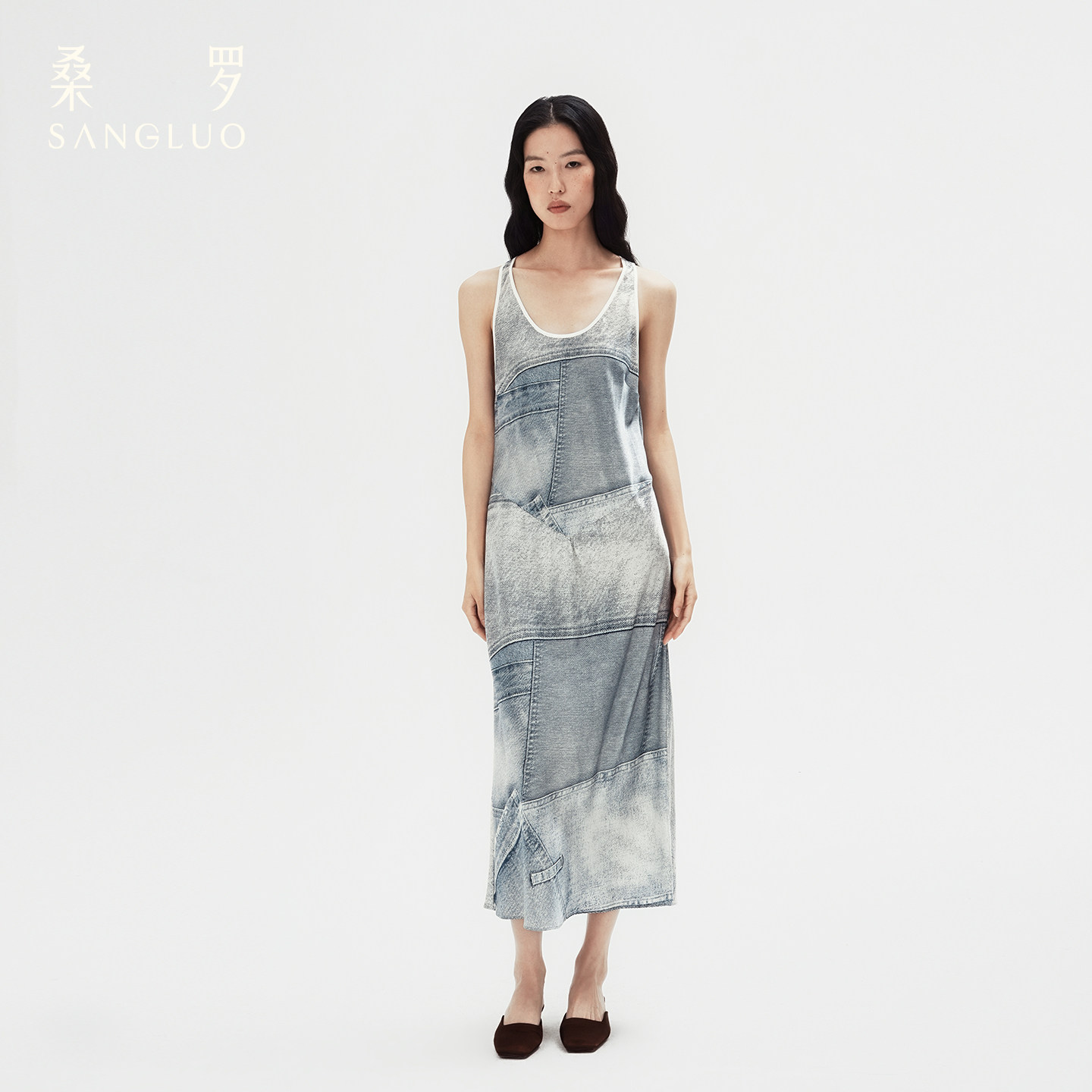 桑罗酷Girl桑蚕丝连衣裙牛仔复古无袖长裙可外穿睡裙时髦家居服女