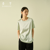 通勤百搭 桑罗圆领桑蚕丝短袖 T恤纯色宽松舒适上衣女夏凉感亲肤