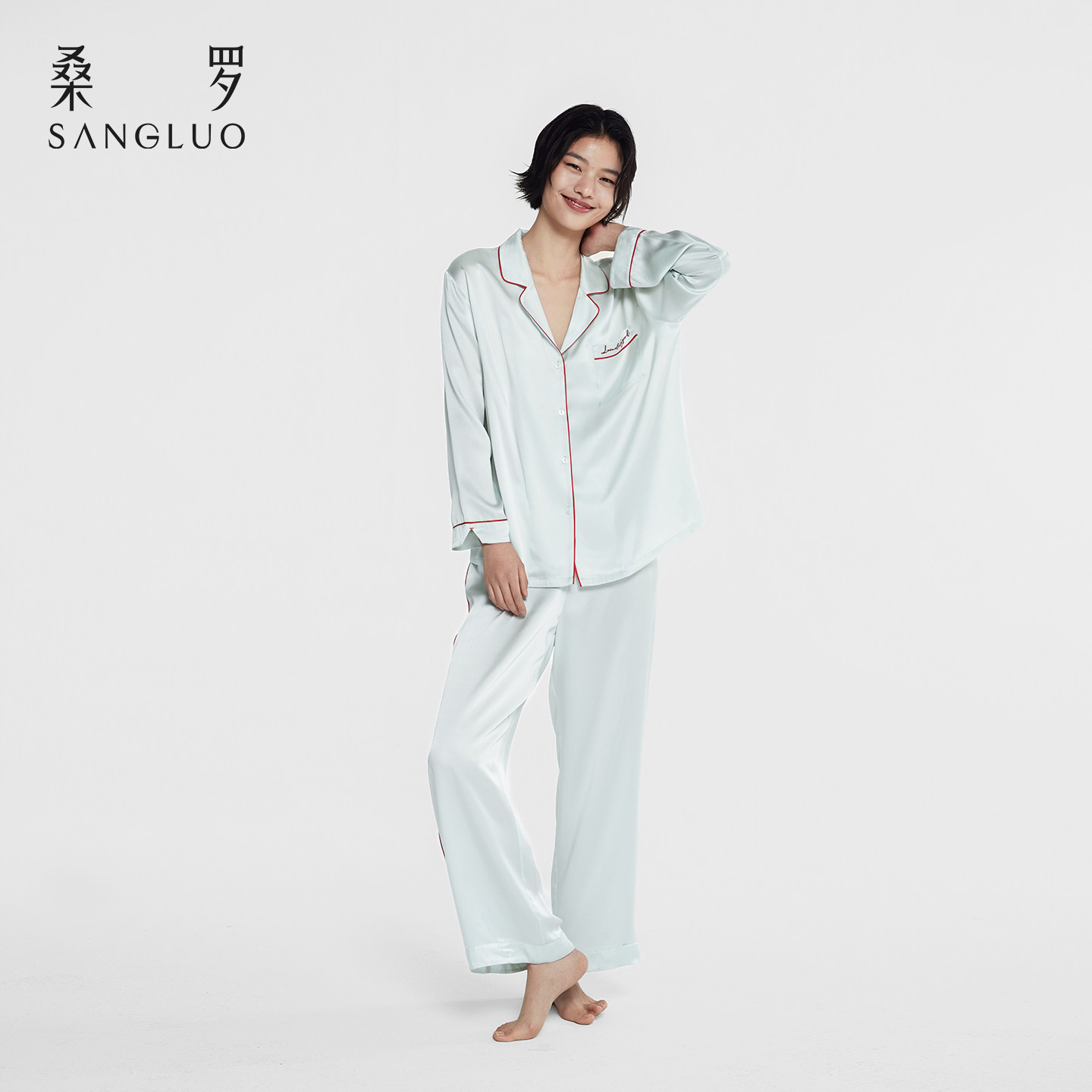 100%桑蚕丝女款睡衣高级真丝套装