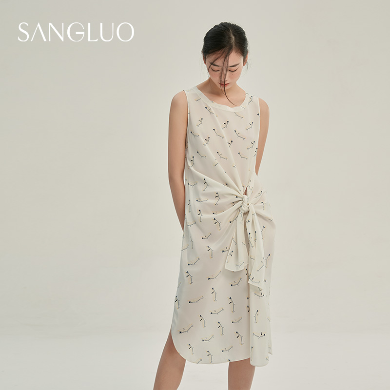 清仓秒杀』桑罗真丝连衣裙桑蚕丝系带开叉直筒不规则裙夏季可外穿