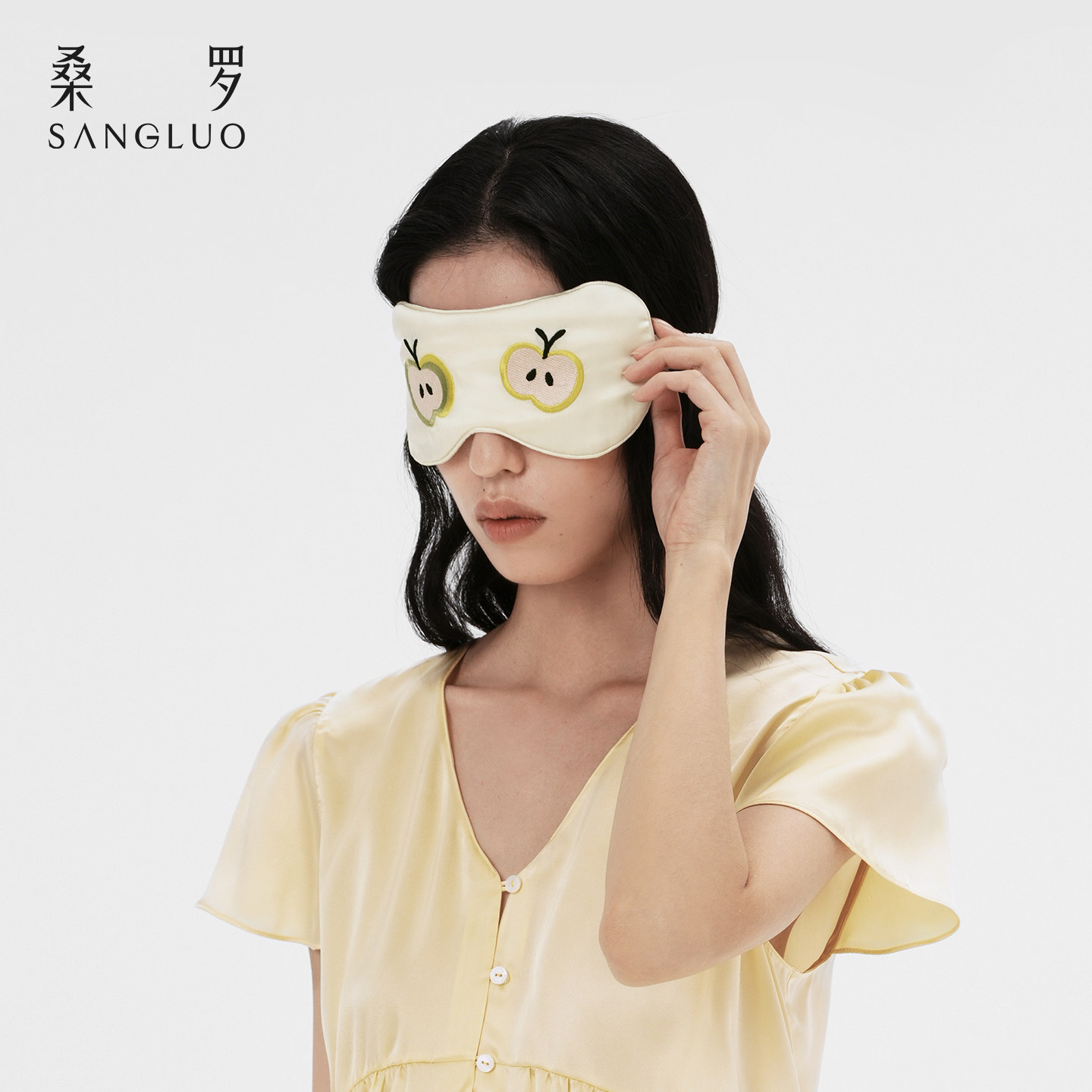 桑罗苹果刺绣100%桑蚕丝真丝眼罩图片