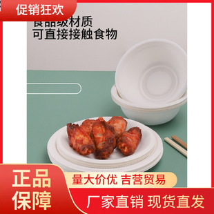 V45O一次性碗纸碗加厚纸浆碗筷野餐餐具套装 餐盘纸盘子快餐碗家用