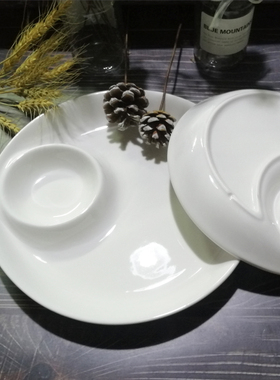 饺子盘  虾盘子母盘陶瓷盘 白色家用盘子餐具带醋碟分格盘 凉菜盘