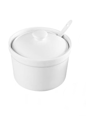 陶瓷带盖子带小勺调味罐厨房盐罐家用单个鸡精罐辣椒胡椒佐料罐