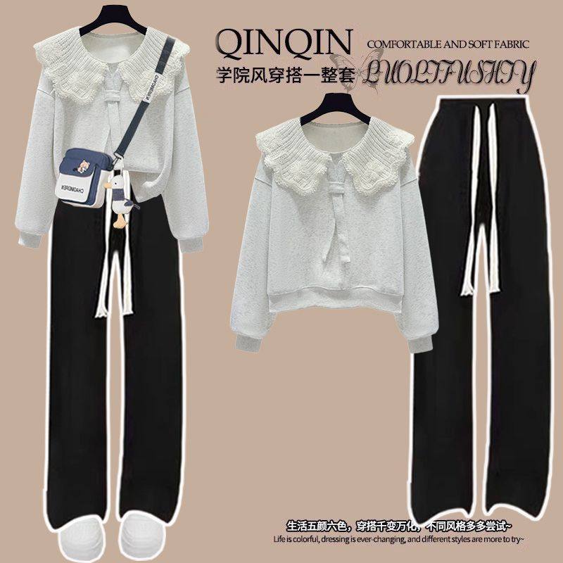 学院风娃娃领卫衣套装女冬季休闲两件套显瘦阔腿裤套装,女装/女士精品,休闲运动套装,淘宝优惠券,粉丝福利购,淘宝优惠卷