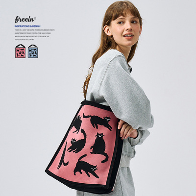 FREEIN猫咪针织托特包百搭斜挎包