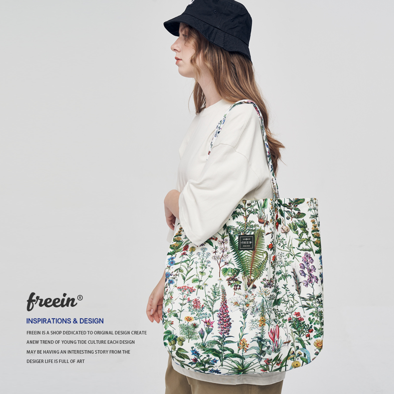 FREEIN帆布包夏季新品花草印花