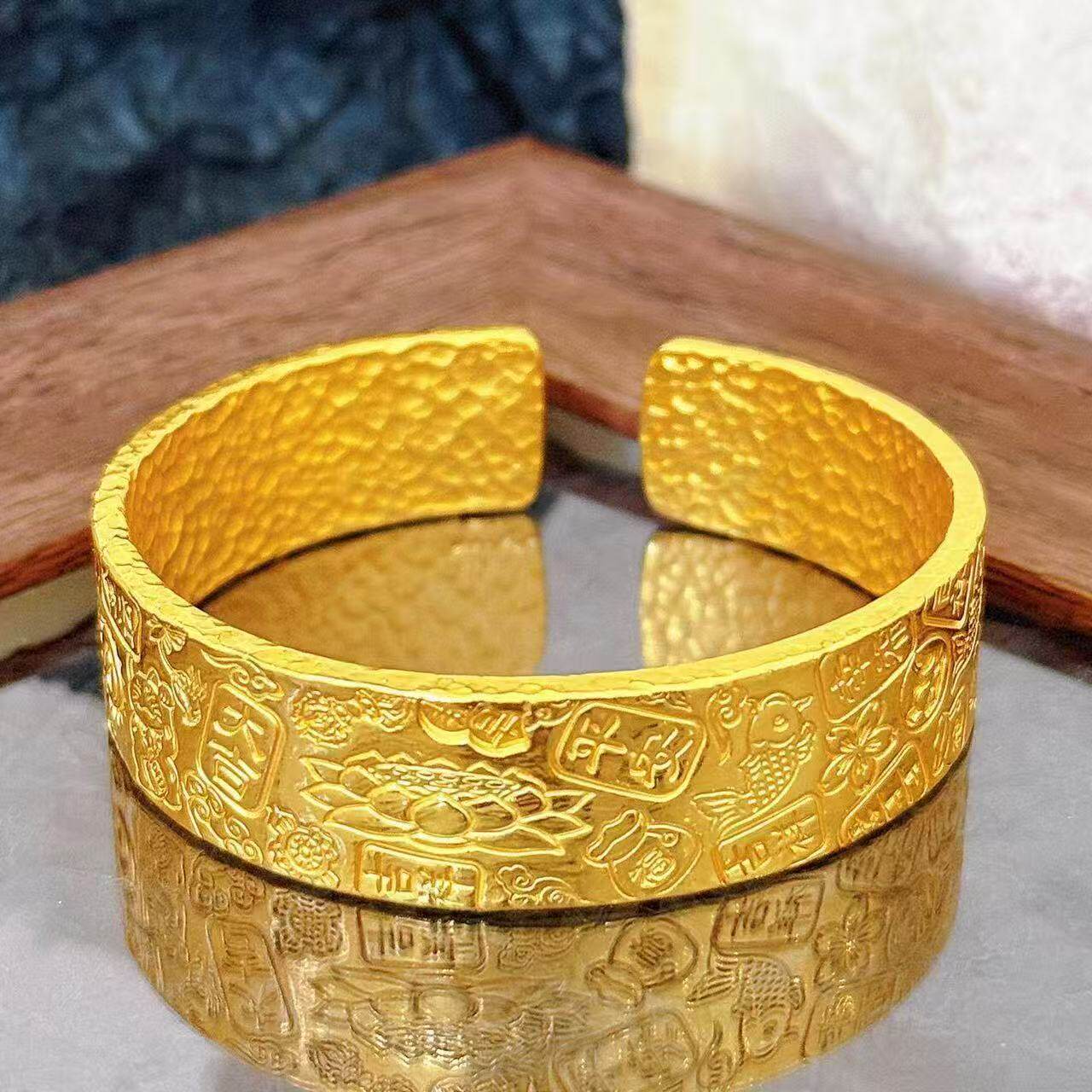 吉言手镯999足金包银手工定制男女情侣新中式名族风手镯