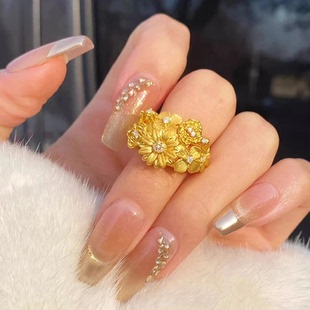 金包银戒指黄金繁花似锦戒指开口古法素圈指环送女友生日