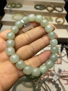 天然和田玉且末蓝老型珠单圈手串手链珠子温润饱满