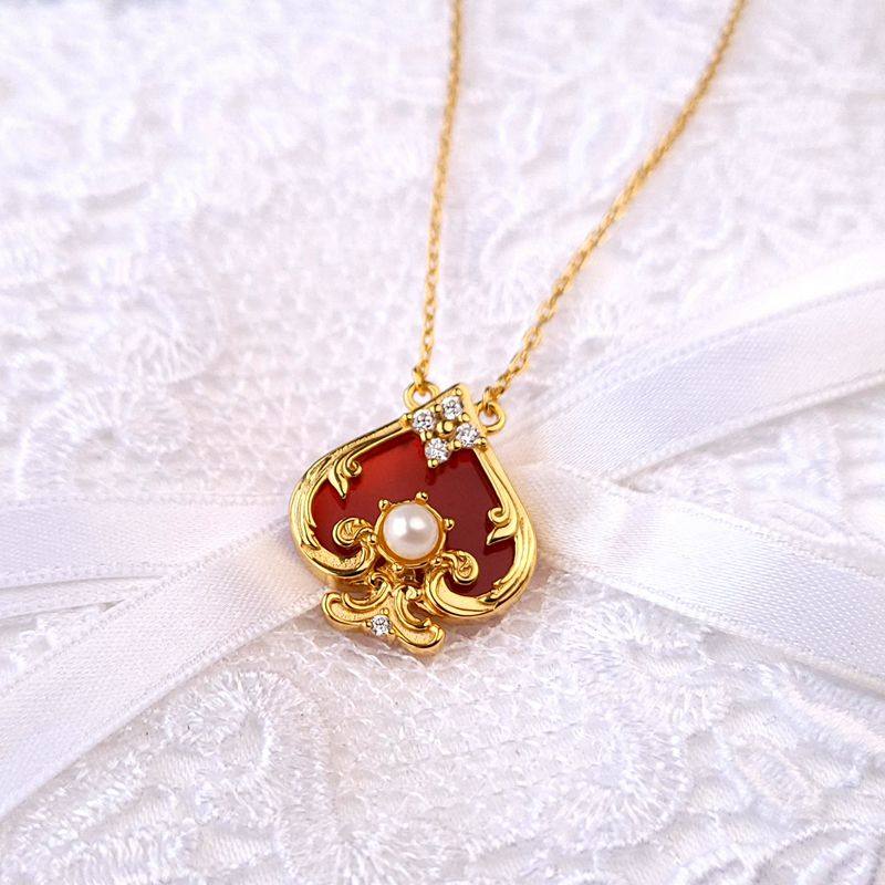甜心红桃梅花项链爱丽丝梦游仙境天然珍珠红玛瑙复古锁骨链吊坠,饰品/流行首饰/时尚饰品新,项坠/吊坠,淘宝优惠券,粉丝福利购,淘宝优惠卷
