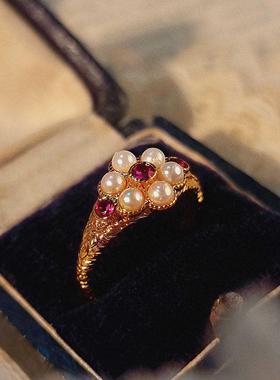 小众设计烧红戒指天然珍珠优雅