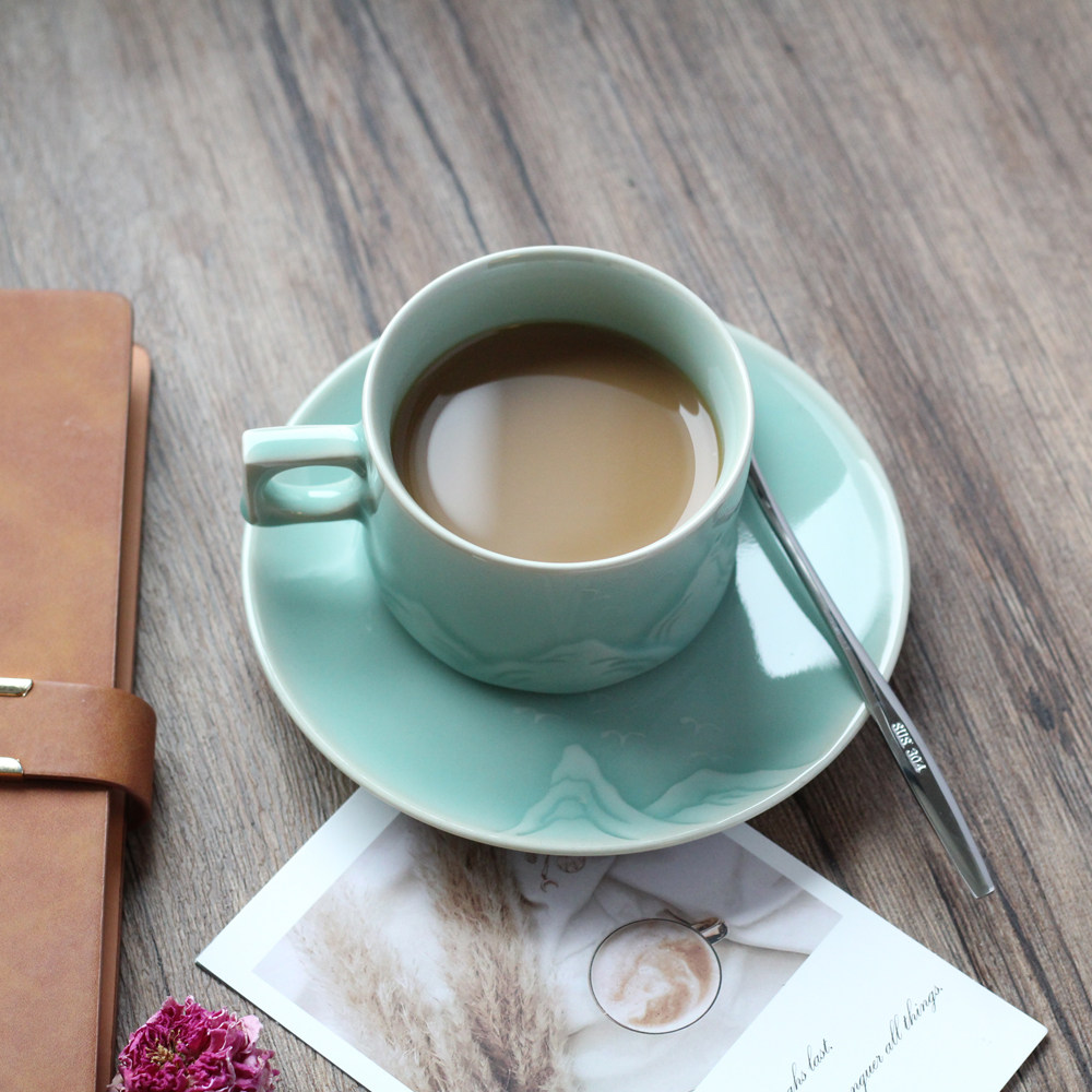 咖啡杯高级感轻奢高颜值礼盒装送人龙泉青瓷中国风下午茶杯碟套装,餐饮具,咖啡杯,淘宝优惠券,粉丝福利购,淘宝优惠卷