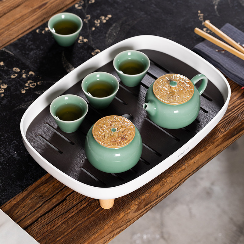 功夫茶具套装轻奢高档龙泉青瓷家用简约梅子青茶具带茶盘礼盒送人