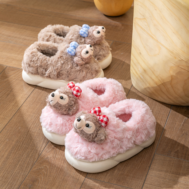 冬季新款儿童棉拖鞋可爱居家女童包跟棉鞋雪莉玫女孩室内毛绒拖鞋