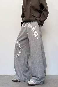 港风抽绳运动印花裤男秋冬款宽松大码直筒裤潮流休闲长裤K8069P50