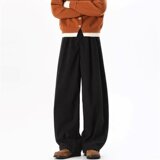 秋冬季加绒保暖微收脚弯刀休裤男宽松直筒阔腿抽绳长裤潮K401P48，男装西裤，星座1013-2