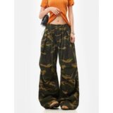复古迷彩伞兵工装裤男女宽松阔腿嘻哈街舞休闲裤潮情侣K108P50，男装牛仔裤，星座1013-2