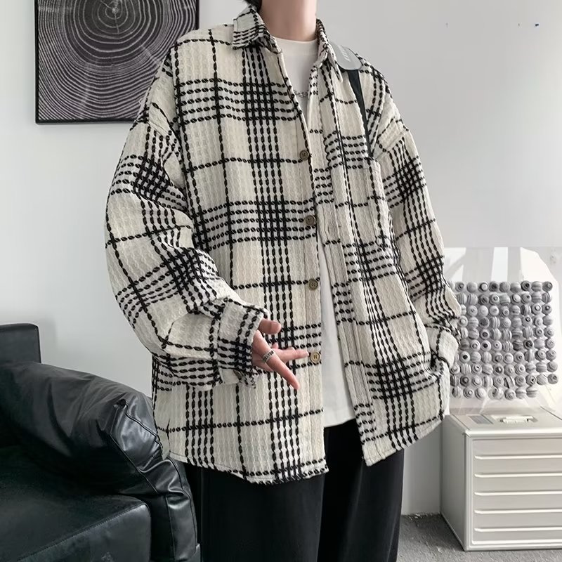 黑白格子小香风外套男秋冬款潮牌痞帅感男装oversize夹克 F371P60图片