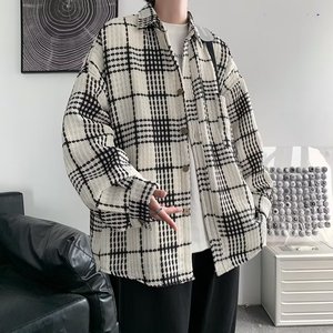 黑白格子小香风外套男秋冬款潮牌痞帅感男装oversize夹克 F371P60图片