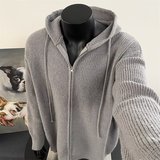 秋冬款毛衣外套时尚宽松连帽两侧开叉坑条针织开衫上衣女M6512P60，男装针织衫/毛衣，星座1013-2