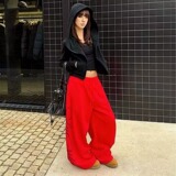 美式高街字母烫钻休闲卫裤女春季新款宽松垂感阔腿运动裤K8112P58，男装休闲裤，星座1013-2