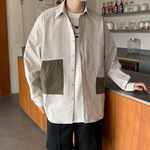 休闲宽松型潮流ins夏季潮男纯色衬衫青春流行帅气长袖港风 C17P40图片