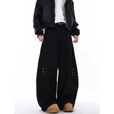 美式黑色解构弯刀西裤男女铆钉小众高级休闲垂坠阔腿裤子XK331P55，男装西裤，星座1013-2