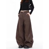 美式黑色解构弯刀西裤男女铆钉小众高级休闲垂坠阔腿裤子XK331P55，男装西裤，星座1013-2