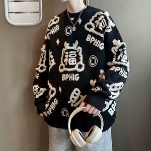 红色本命年针织衫毛衣男女春秋季小众内搭情侣保暖毛线衣M5674P58图片