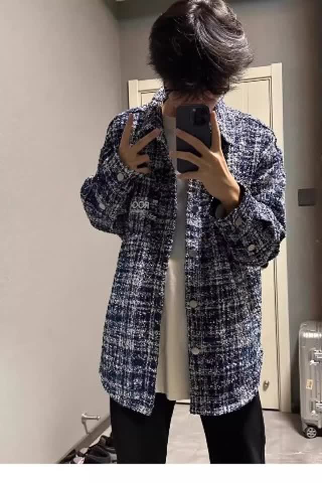 复古扎染格子衬衫女春夏开衫慵懒风外套设计小众长袖上衣F761P55图片