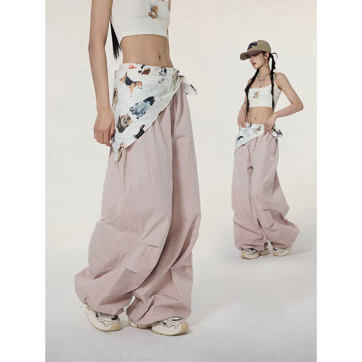 美式复古运动裤女秋季街头嘻哈跳舞宽松直筒阔腿休闲裤K607P45，女装休闲裤，星座1013-2