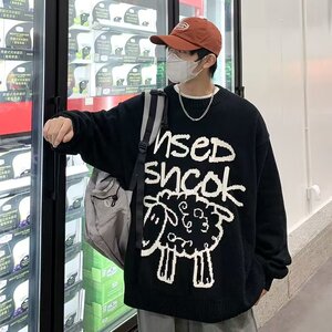 秋季男士青少年港风纯色毛衣宽松外套套头中长款针织衫潮 M207P48图片