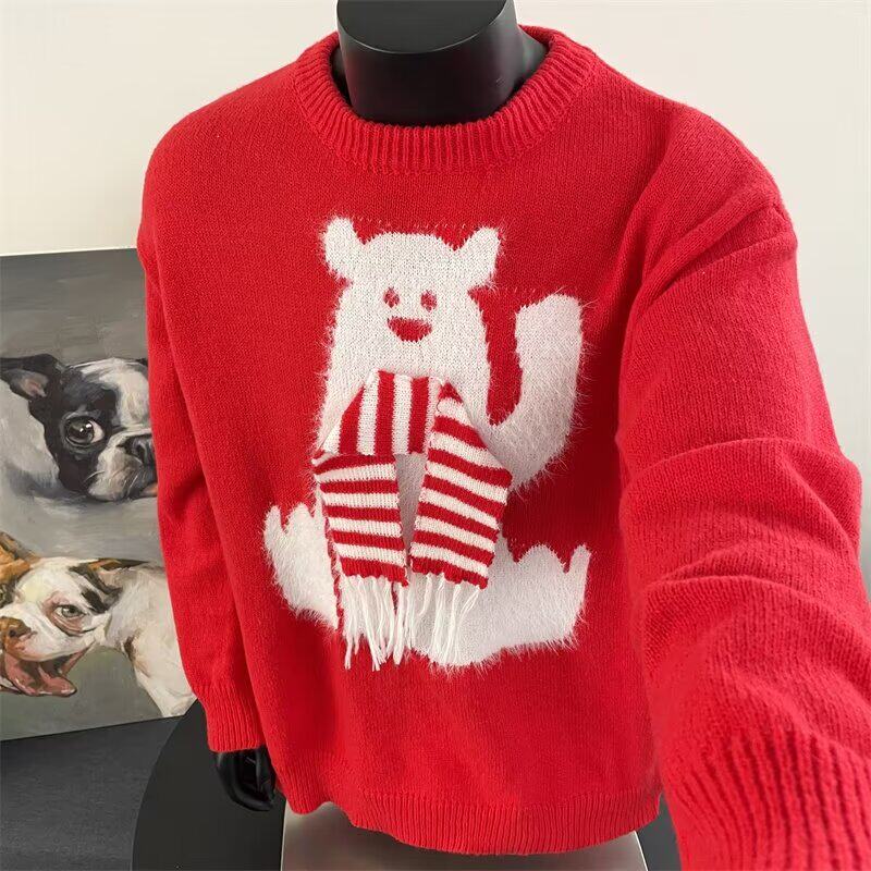 圣诞新年带围巾可爱猫咪毛衣套头女秋冬外穿宽松慵懒风M6532P55，男装针织衫/毛衣，星座1013-2