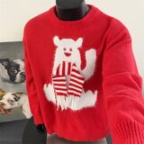 圣诞新年带围巾可爱猫咪毛衣套头女秋冬外穿宽松慵懒风M6532P55，男装针织衫/毛衣，星座1013-2