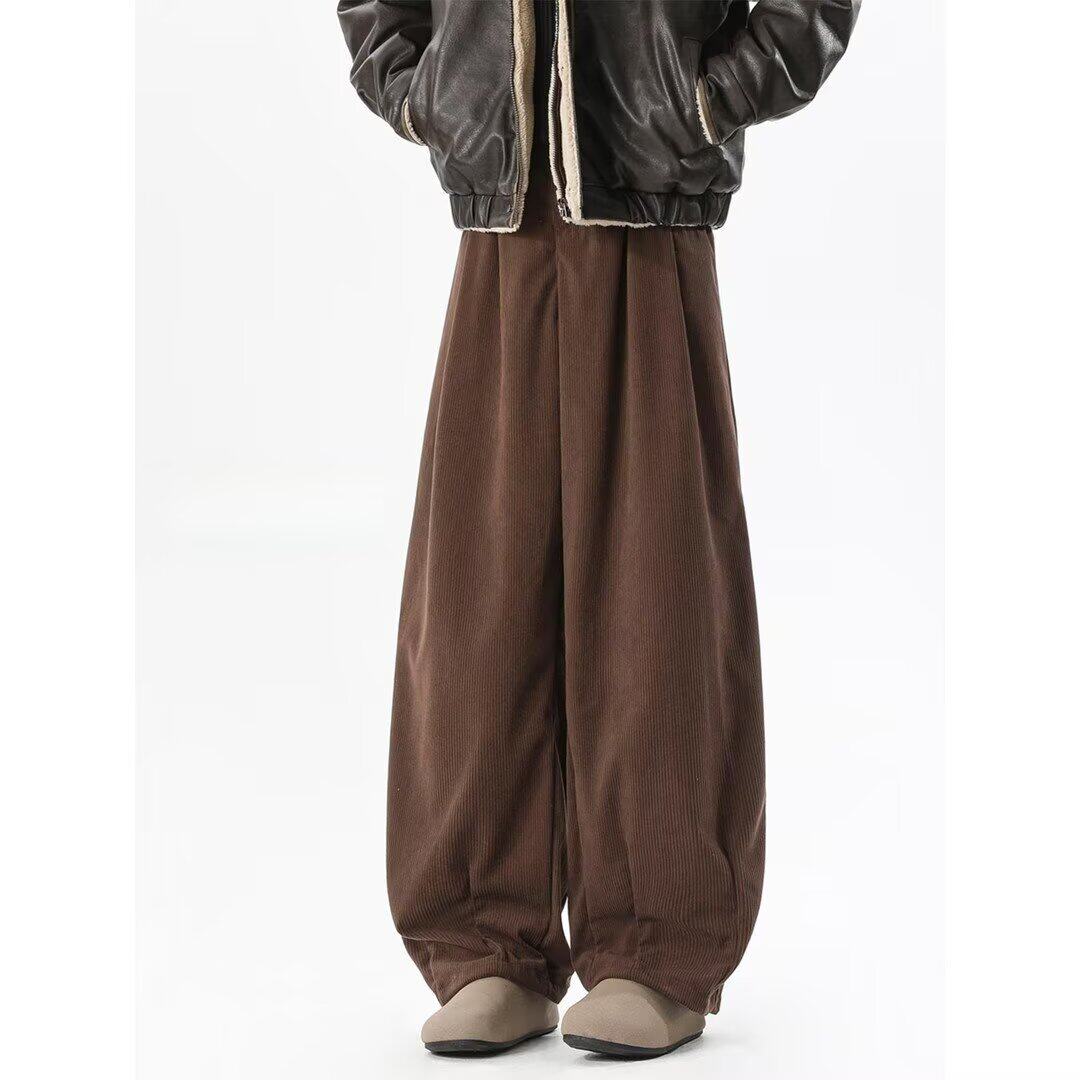 秋冬季加绒保暖微收脚弯刀休裤男宽松直筒阔腿抽绳长裤潮K401P48，男装西裤，星座1013-2