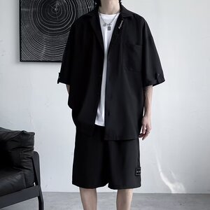 时尚套装男短袖衬衫短裤潮牌搭配夏季薄款男士休闲两件套A52P55图片