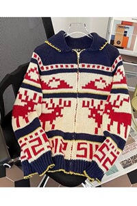 翻领潮长袖软糯慵懒风针织开衫女秋宽松青少年常规休闲M327P65图片