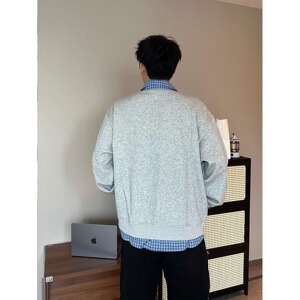 假两件开衫厚棉T男秋格子拼接短款外套美式翻领夹克W284P45图片