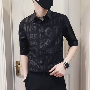 高级感衬衫男士短袖夏季半袖衬衣潮流痞帅男装五分袖寸衫C414P40