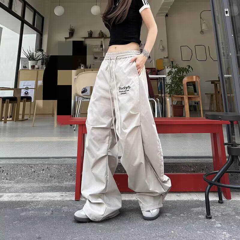 美式复古香蕉弯刀裤感褶皱伞兵工装裤男女阔腿宽松长裤K8017P45,女装休闲裤,星座1013-2