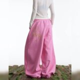 美式复古波点满印阔腿卫裤女宽松休闲慵懒垂感直筒长裤K8119P55，女装休闲裤，星座1013-2